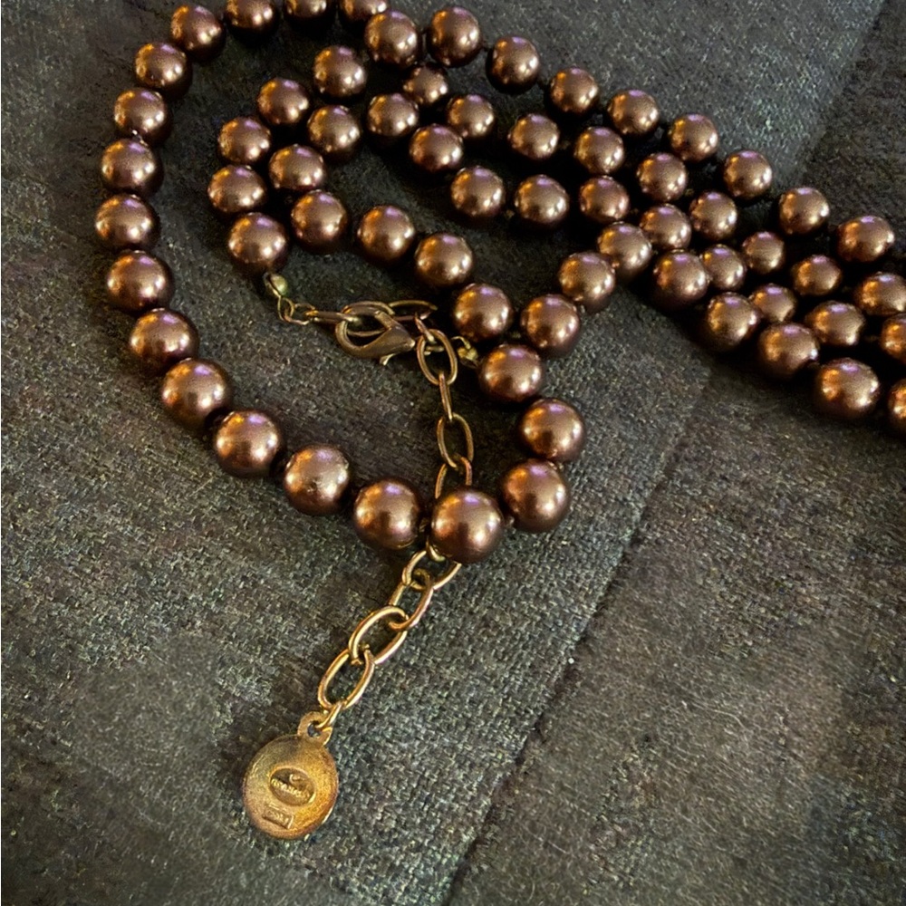 💋 Vintage RJ Graziano Copper/Carmel/Brown Glass Faux Pearl Necklace